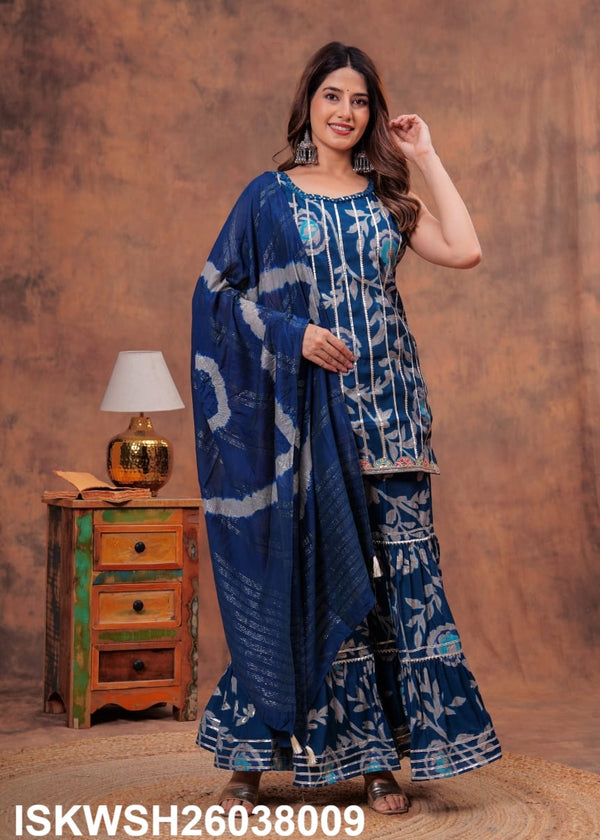 Digital Printed Maslin Kurti With Sharara And Tie And Dye Printed Chanderi Dupatta-ISKWSH26038009