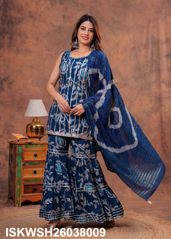 Digital Printed Maslin Kurti With Sharara And Tie And Dye Printed Chanderi Dupatta-ISKWSH26038009