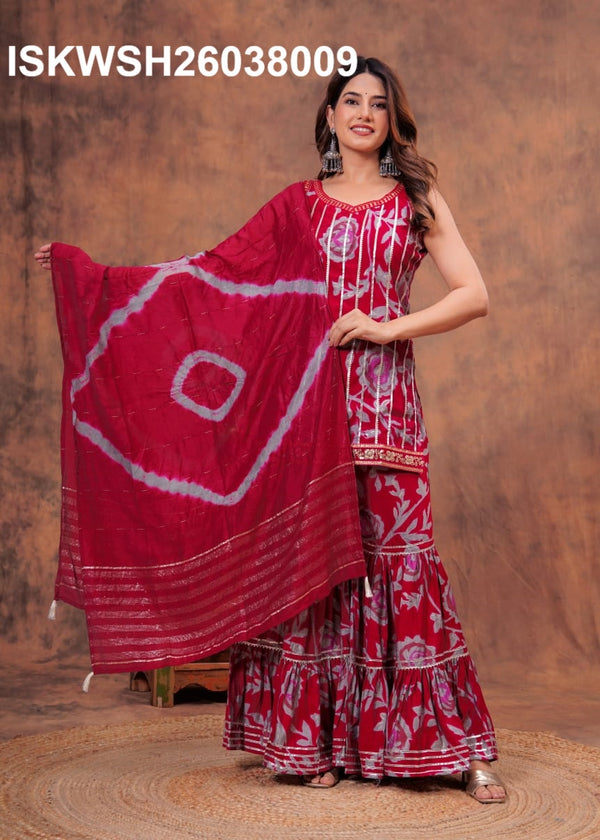 Digital Printed Maslin Kurti With Sharara And Tie And Dye Printed Chanderi Dupatta-ISKWSH26038009