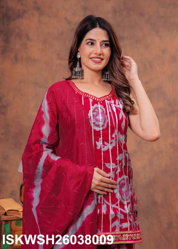 Digital Printed Maslin Kurti With Sharara And Tie And Dye Printed Chanderi Dupatta-ISKWSH26038009
