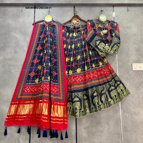 Digital Printed Gaji Silk Lehenga With Blouse And Dupatta-ISKWNAV26038611
