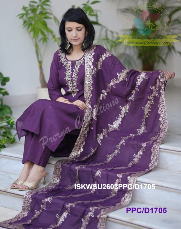 Embroidered Silk Kurti With Pant And Banarasi Weaved Dupatta-ISKWSU2603PPC/D1705