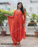 Bandhani Printed Chiffon Anarkali Kurti With Cotton Silk Pant And Dupatta-ISKWSU2603PPC/D1160