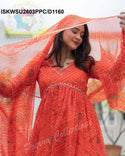 Bandhani Printed Chiffon Anarkali Kurti With Cotton Silk Pant And Dupatta-ISKWSU2603PPC/D1160