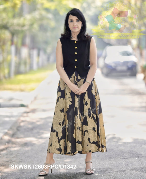 Cotton Top With Floral Printed Skirt-ISKWSKT2603PPC/D1842