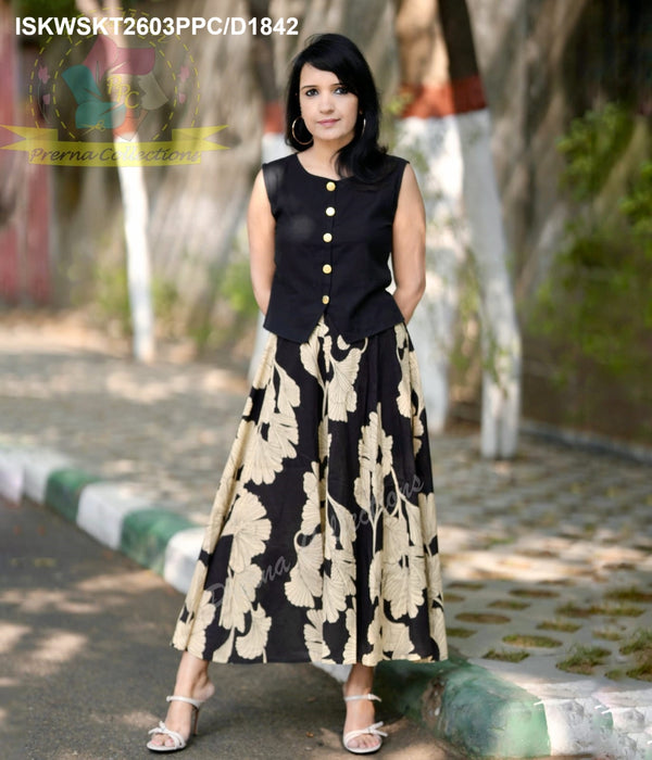 Cotton Top With Floral Printed Skirt-ISKWSKT2603PPC/D1842