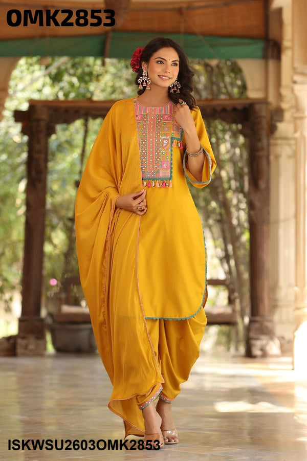 Embroidered Maslin Kurti With Dhoti Pant And Dupatta-ISKWSU2603OMK2853