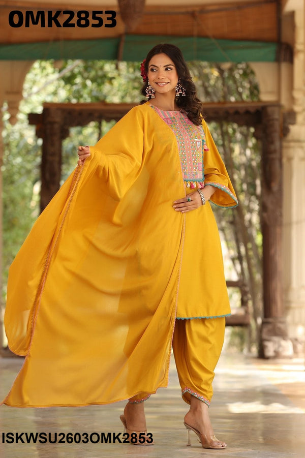 Embroidered Maslin Kurti With Dhoti Pant And Dupatta-ISKWSU2603OMK2853