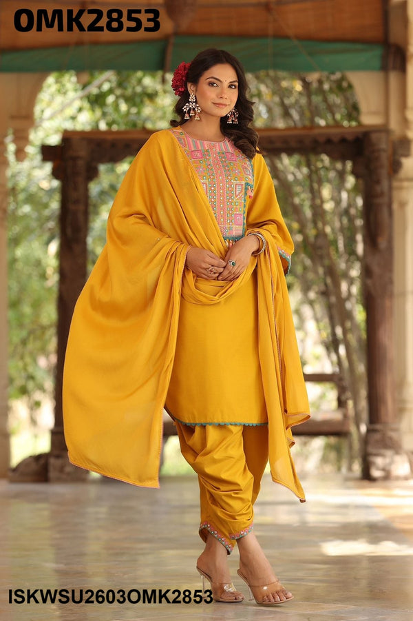 Embroidered Maslin Kurti With Dhoti Pant And Dupatta-ISKWSU2603OMK2853
