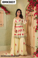 Embroidered Malmal Peplum Kurti With Sharara And Dupatta-ISKWSH2603OMK3837