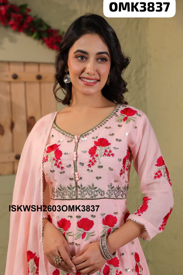 Embroidered Malmal Peplum Kurti With Sharara And Dupatta-ISKWSH2603OMK3837