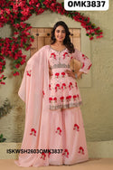 Embroidered Malmal Peplum Kurti With Sharara And Dupatta-ISKWSH2603OMK3837