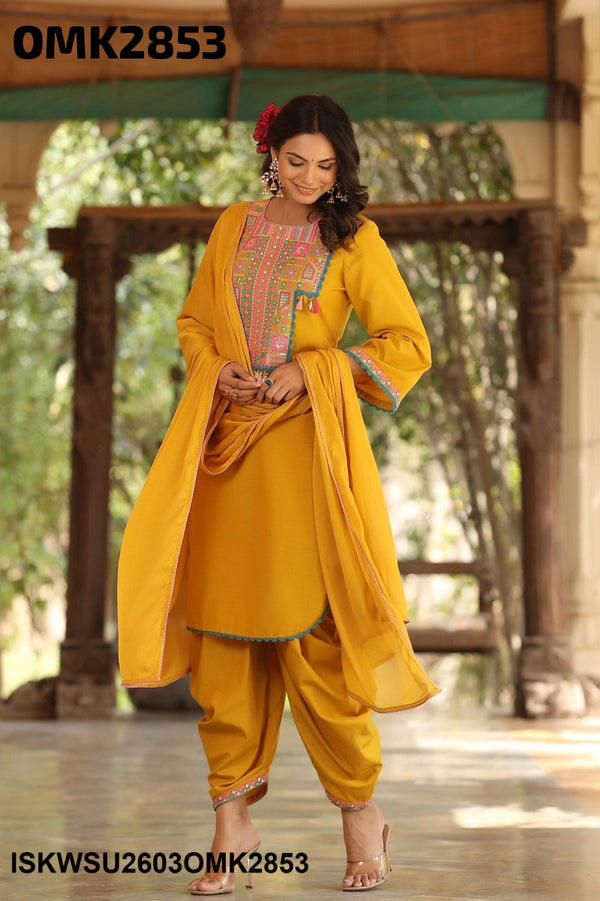 Embroidered Maslin Kurti With Dhoti Pant And Dupatta-ISKWSU2603OMK2853