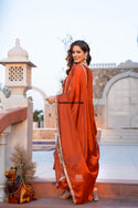 Embroidered Malmal Chanderi Flared Kurti With Pant And Dupatta-ISKWSU26037659