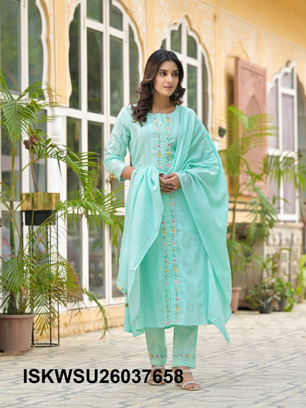 Embroidered Cotton Kurti With Pant And Dupatta-ISKWSU26037658