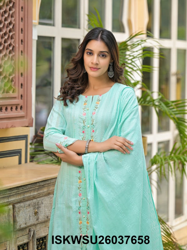 Embroidered Cotton Kurti With Pant And Dupatta-ISKWSU26037658