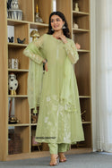 Embroidered Malmal Chanderi Anarkali Kurti With Pant And Organza Dupatta-ISKWSU26037657