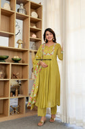 Embroidered Chinon Anarkali Kurti With Pant And Dupatta-ISKWSU26037656