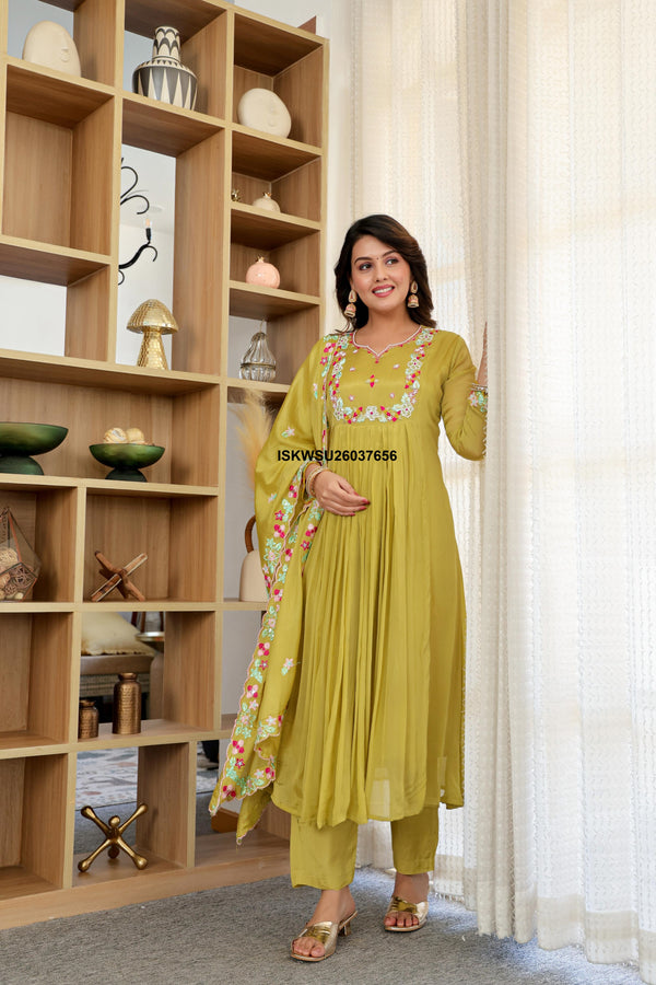 Embroidered Chinon Anarkali Kurti With Pant And Dupatta-ISKWSU26037656