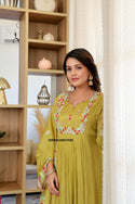 Embroidered Chinon Anarkali Kurti With Pant And Dupatta-ISKWSU26037656
