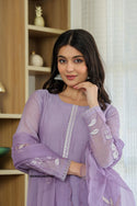 Embroidered Malmal Chanderi Anarkali Kurti With Pant And Organza Dupatta-ISKWSU26037657