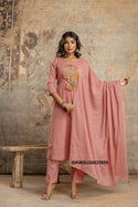 Embroidered Cotton A-Line Kurti With Pant And Dupatta-ISKWSU26037655