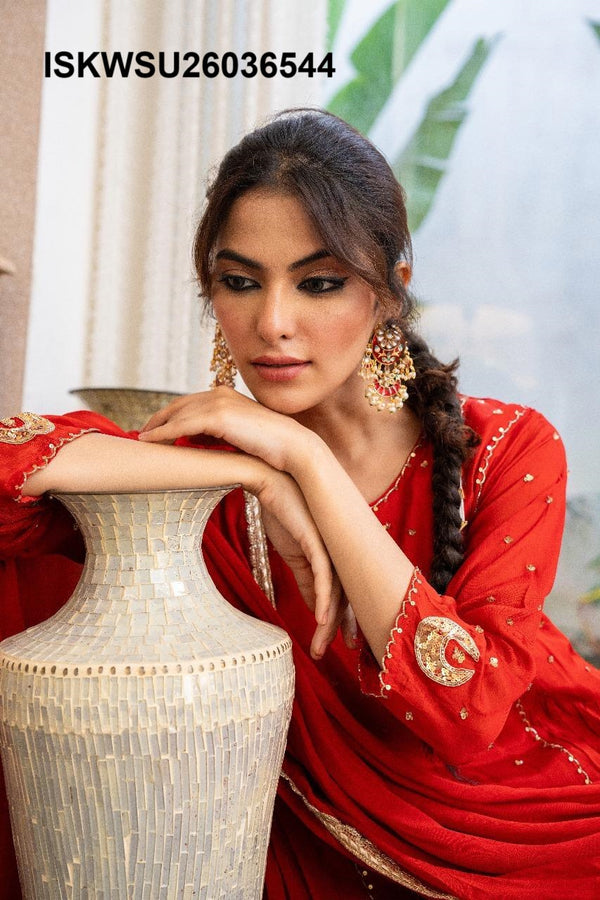 Embroidered Chinon Anarkali Kurti With Pant And Dupatta-ISKWSU26036544