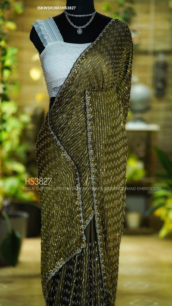 Embroidered Tissue Chiffon Saree With Blouse-ISKWSR2603HS3827