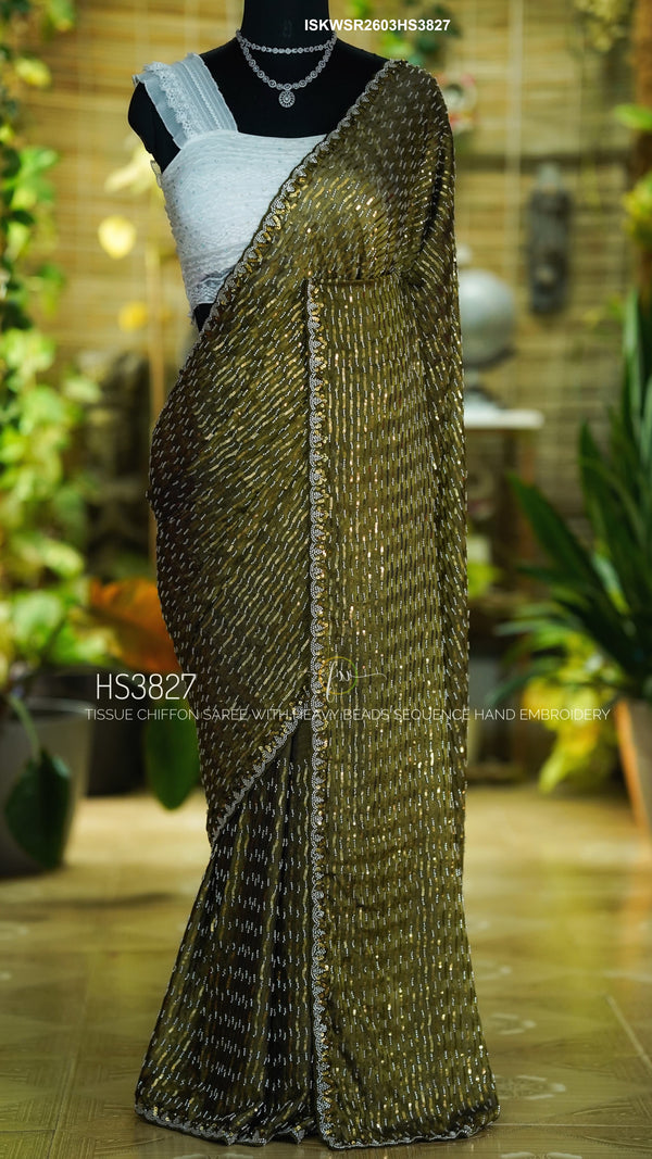 Embroidered Tissue Chiffon Saree With Blouse-ISKWSR2603HS3827