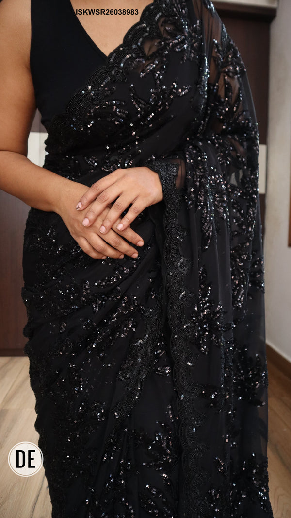 Embroidered Lycra Saree With Blouse-ISKWSR26038983