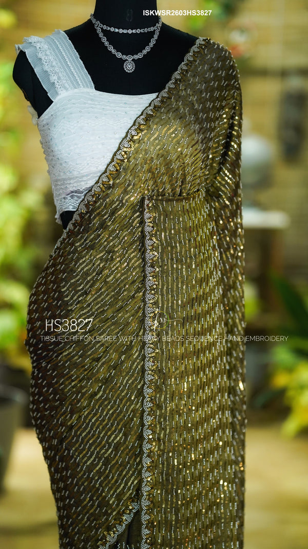 Embroidered Tissue Chiffon Saree With Blouse-ISKWSR2603HS3827