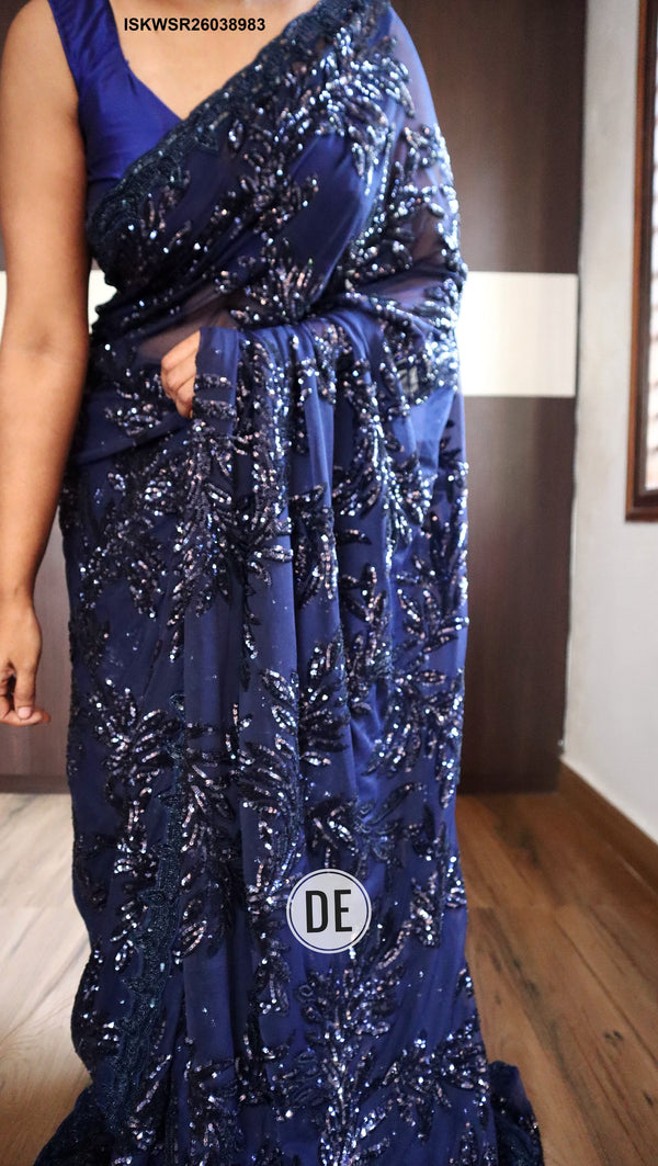 Embroidered Lycra Saree With Blouse-ISKWSR26038983