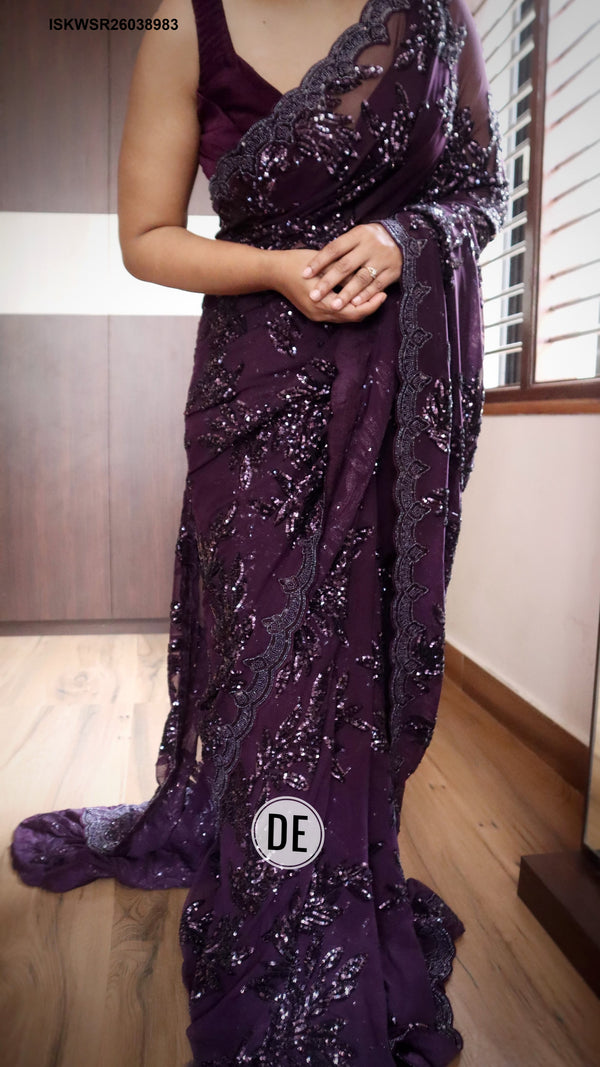 Embroidered Lycra Saree With Blouse-ISKWSR26038983