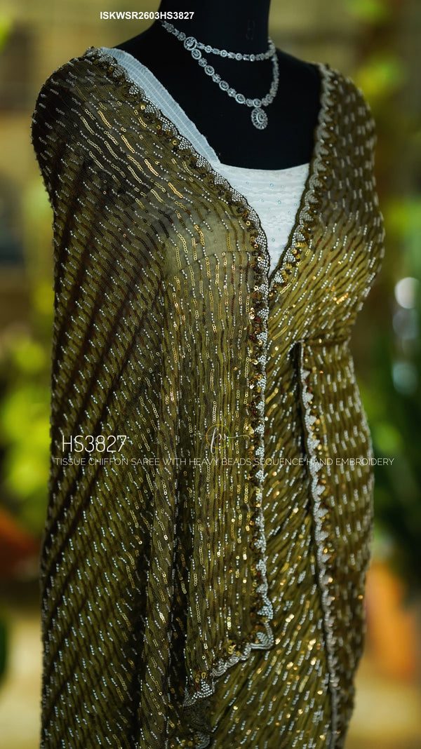 Embroidered Tissue Chiffon Saree With Blouse-ISKWSR2603HS3827