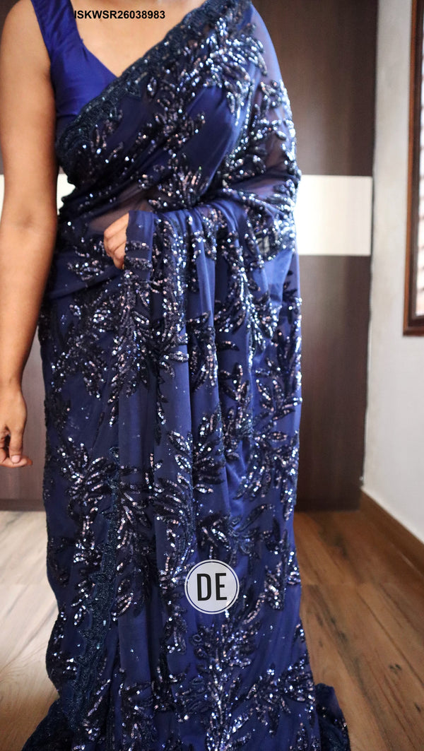 Embroidered Lycra Saree With Blouse-ISKWSR26038983
