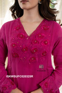 Embroidered Cotton Flared Kurti With Pant And Dupatta-ISKWSUFC020325B/FC020325R