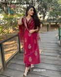 Hand Block Printed Cotton Kurti With Pant And Kota Doriya Dupatta-ISKWSU0104PPC/D1411