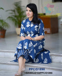 Block Printed Cotton Princess Cut A-Line Kurti With Striped Printed Pant-ISKWKU0104PPC/D1890