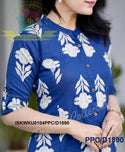 Block Printed Cotton Princess Cut A-Line Kurti With Striped Printed Pant-ISKWKU0104PPC/D1890