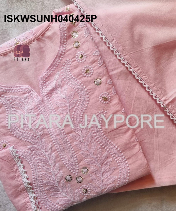 Chikankari Malmal Cotton Kurti With Cotton Pant And Dupatta-ISKWSUNH040425S/NH040425P/NH040425Y