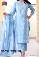 Chikankari Malmal Cotton Kurti With Cotton Pant And Dupatta-ISKWSUNH040425S/NH040425P/NH040425Y