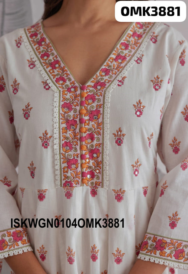 Floral Hand Block Printed Cotton Gown With Dupatta-ISKWGN0104OMK3881