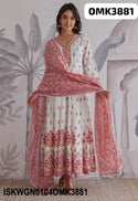 Floral Hand Block Printed Cotton Gown With Dupatta-ISKWGN0104OMK3881
