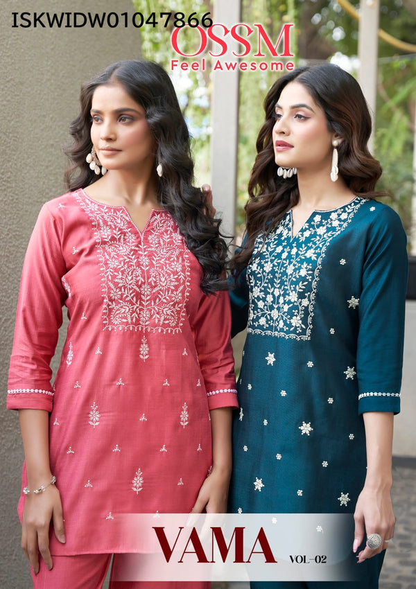 Embroidered Viscose Silk Top With Pant-ISKWIDW01047866