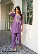 Embroidered Viscose Silk Top With Pant-ISKWIDW01047866
