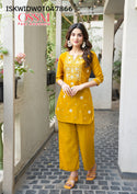 Embroidered Viscose Silk Top With Pant-ISKWIDW01047866
