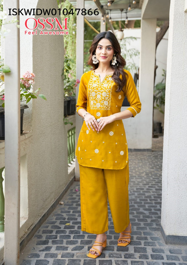 Embroidered Viscose Silk Top With Pant-ISKWIDW01047866