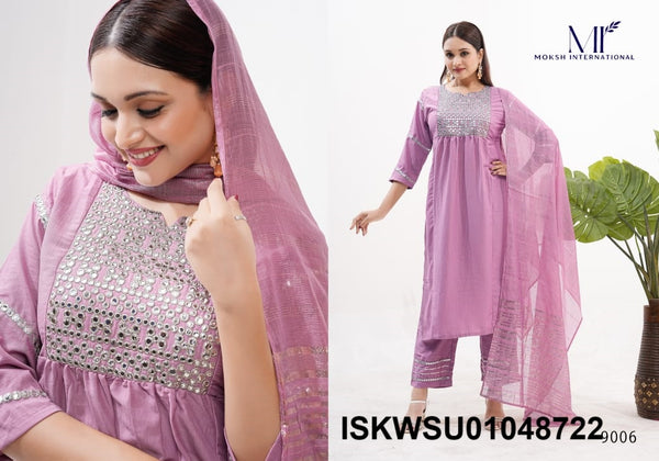 Embroidered Silk Kurti With Pant And Banarasi Dupatta-ISKWSU01048722