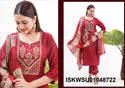 Embroidered Silk Kurti With Pant And Banarasi Dupatta-ISKWSU01048722