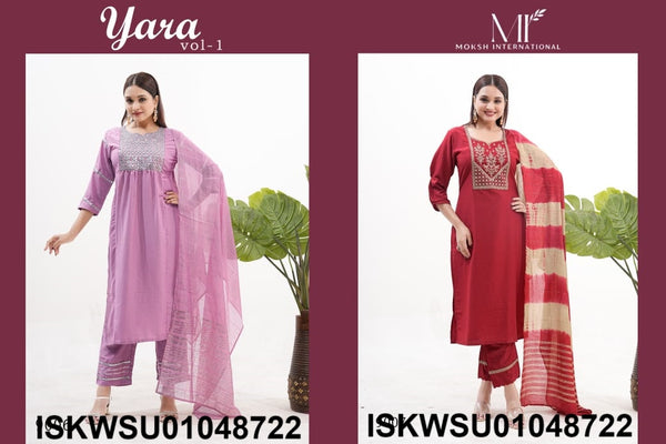 Embroidered Silk Kurti With Pant And Banarasi Dupatta-ISKWSU01048722
